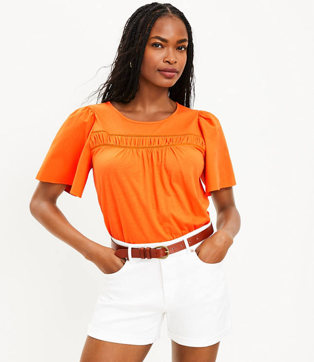 Loft Cutout Flare Sleeve Mixed Media Top