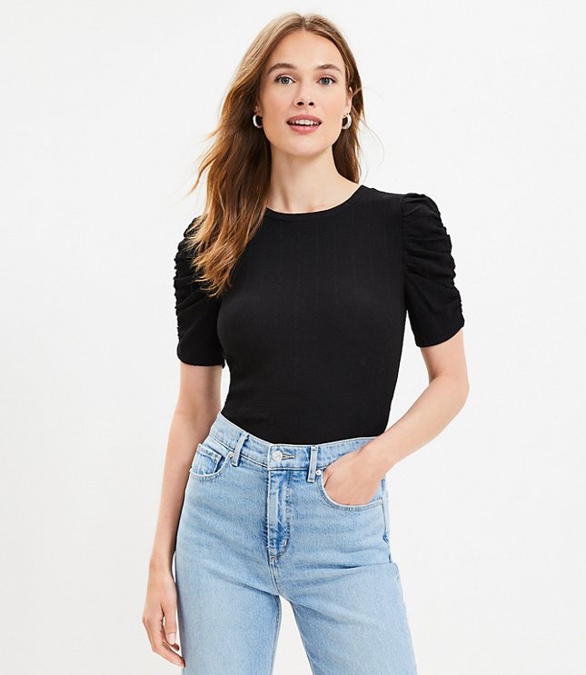 Textured Jacquard Cinched Sleeve Top
