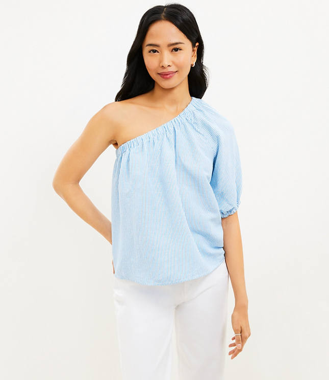 One shoulder white online blouse