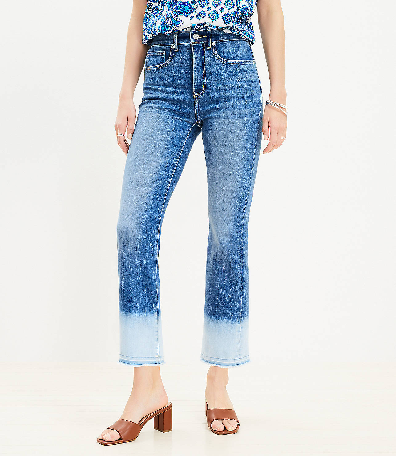 Let Down Hem High Rise Kick Crop Jeans in Bleach Out Wash