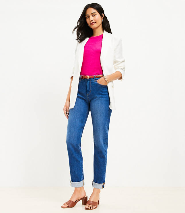 Petite Faux Denim Double Breasted Blazer