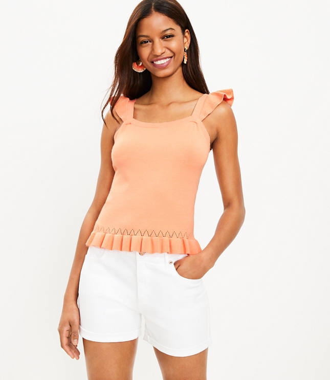 Pointelle Ruffle Sweater Tank Top