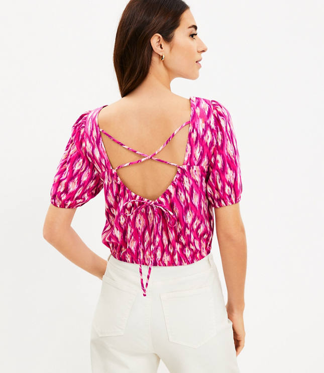 Petite Animal Print Criss Cross Back Cropped Top