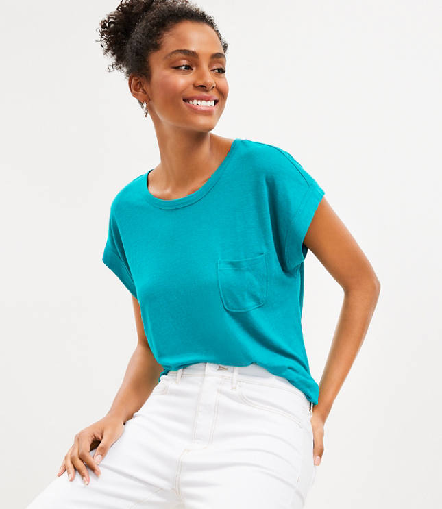 Linen Blend Pocket Dolman Top