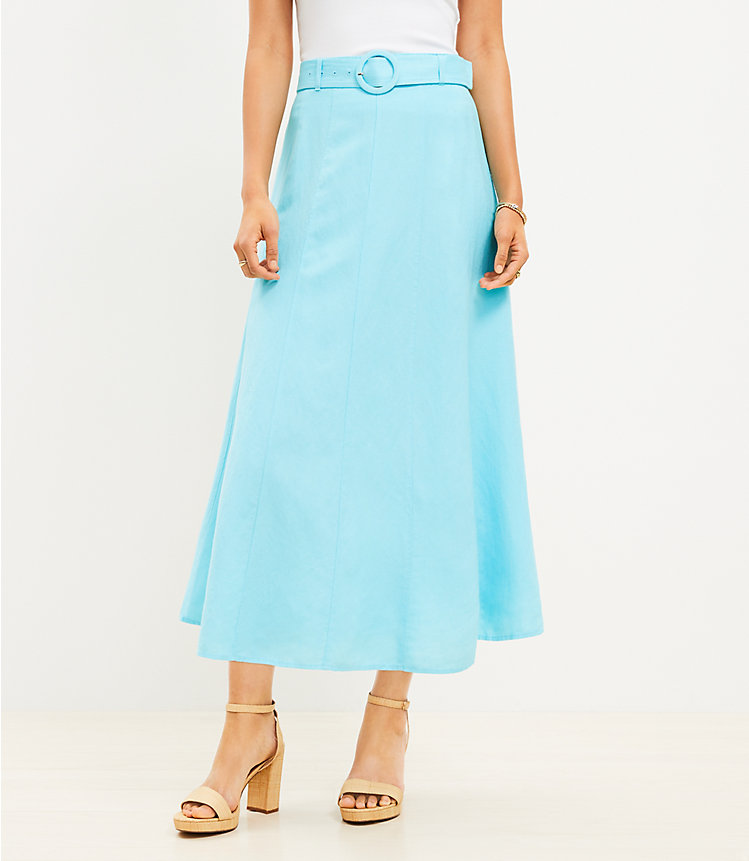 Linen Blend Belted Midi Skirt image number 1
