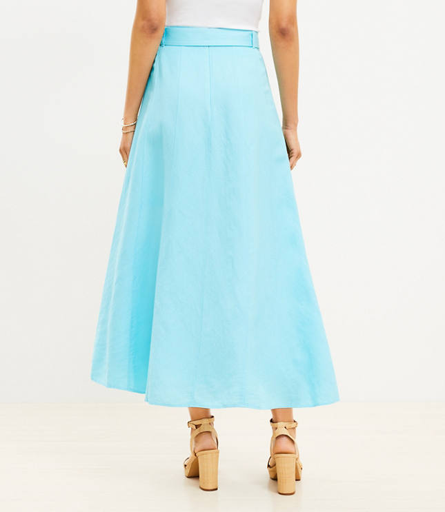 Linen Blend Belted Midi Skirt