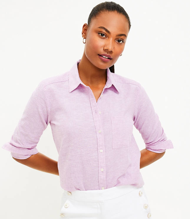 Petite Linen Blend Everyday Pocket Shirt