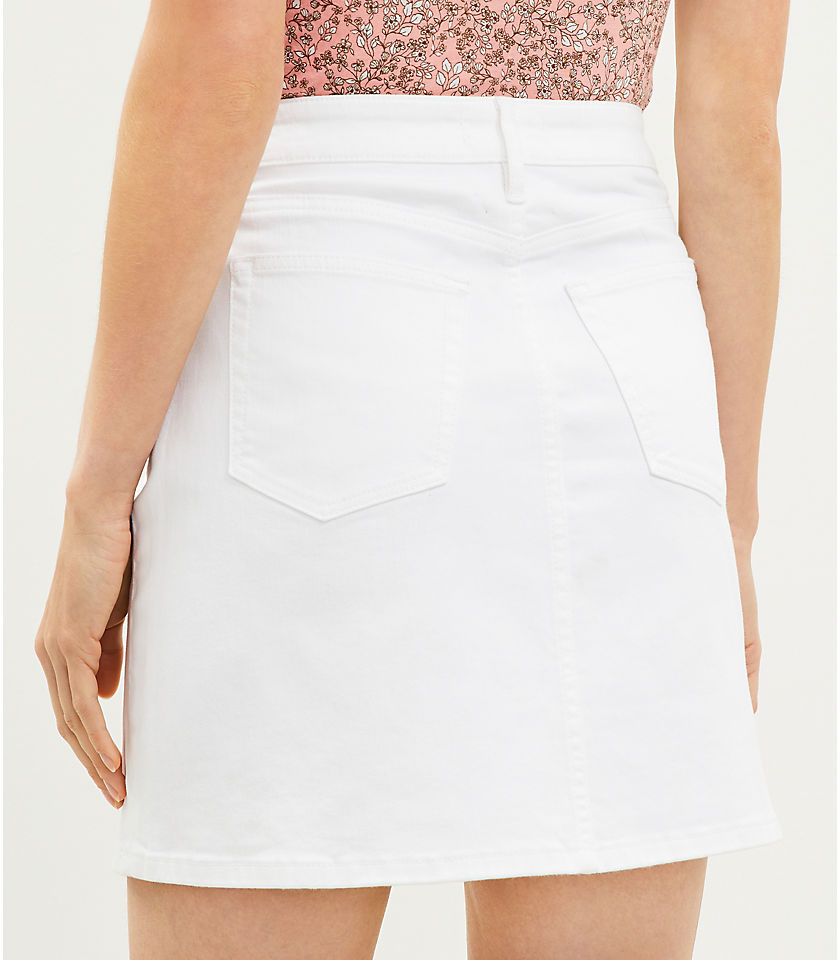 Petite Button Front Denim Skirt in White Wash