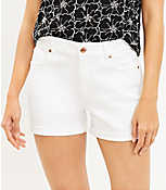 Petite Mid Rise Fresh Cut Cuffed Denim Shorts in White carousel Product Image 2