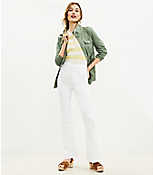 Petite Button Front Fresh Cut High Rise Slim Flare Jeans in White carousel Product Image 2