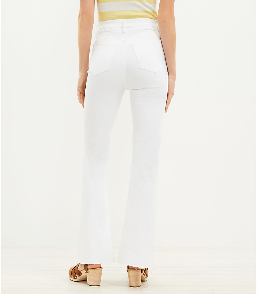 Petite Button Front Fresh Cut High Rise Slim Flare Jeans in White