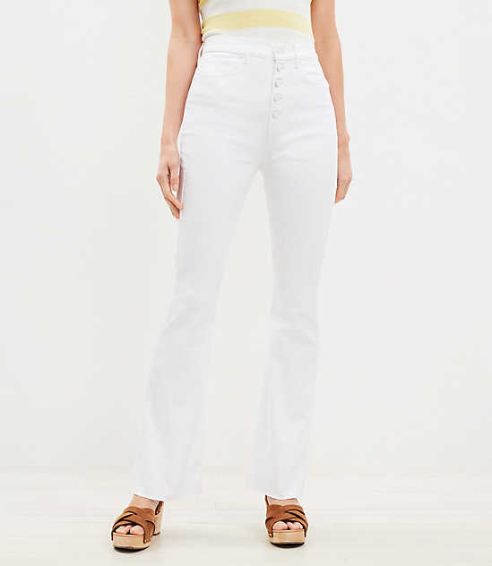 Petite Curvy Button Front Fresh Cut High Rise Slim Flare Jeans in White