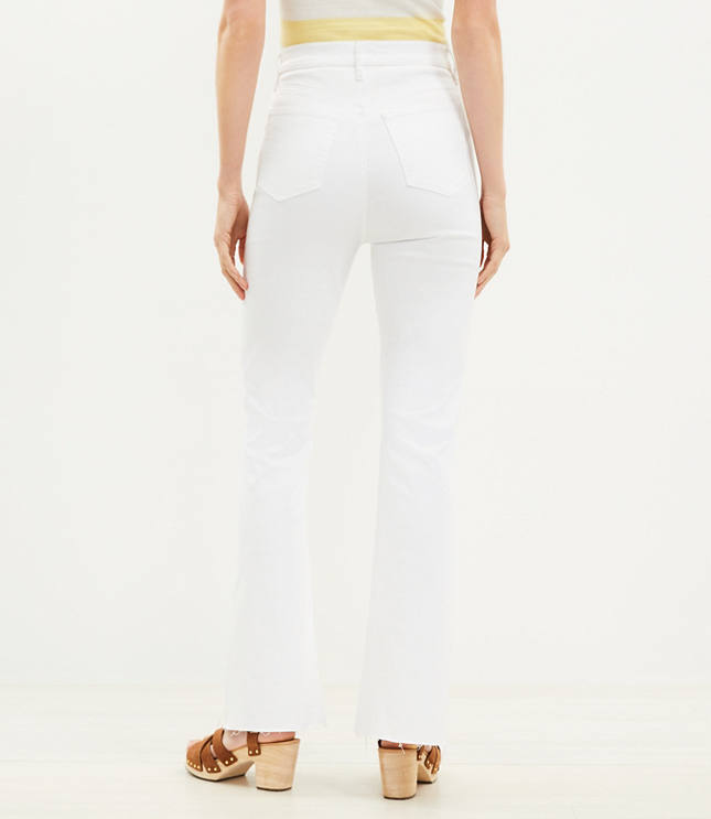 Petite Curvy Button Front Fresh Cut High Rise Slim Flare Jeans in White