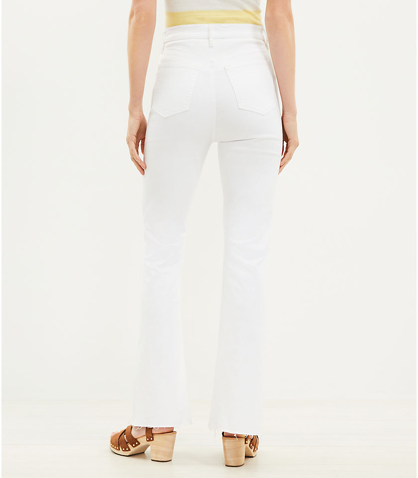 Petite Curvy Button Front Fresh Cut High Rise Slim Flare Jeans in White