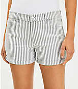 Petite Mid Rise Denim Roll Shorts in Medium Grey Stripe carousel Product Image 2