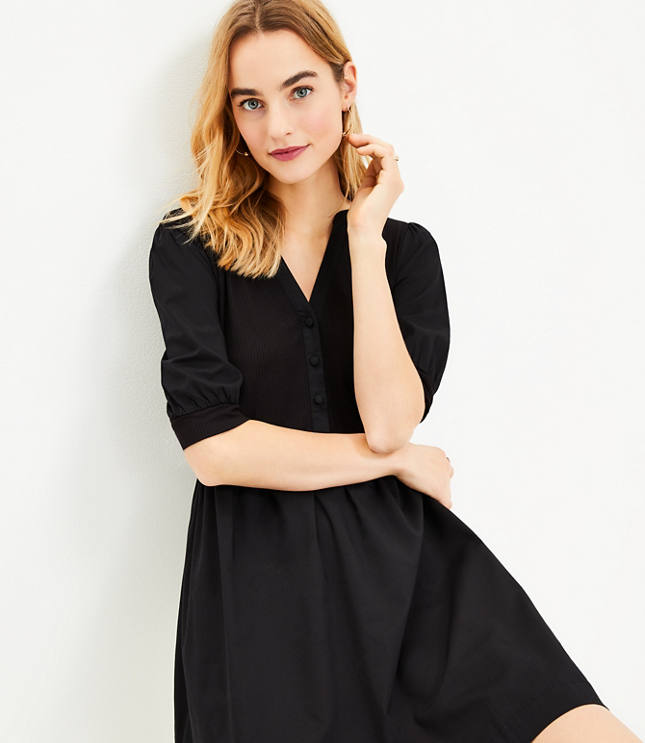 Petite Mixed Media Swing Shirtdress