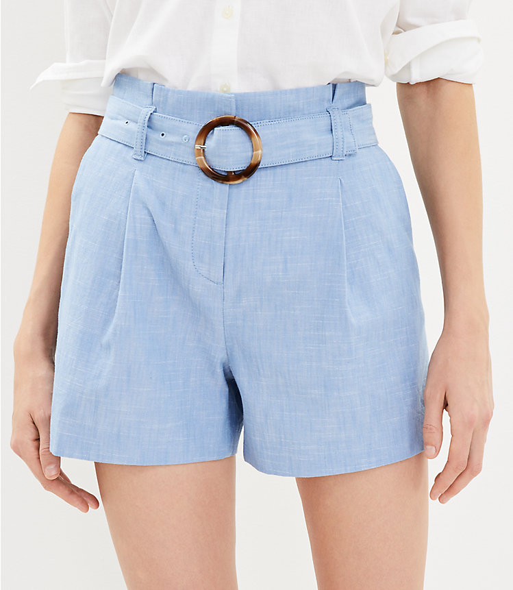 Belted Shorts in Chambray image number 1