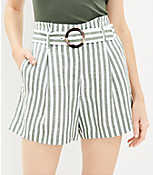 Belted Shorts in Striped Linen Blend carousel Product Image 2