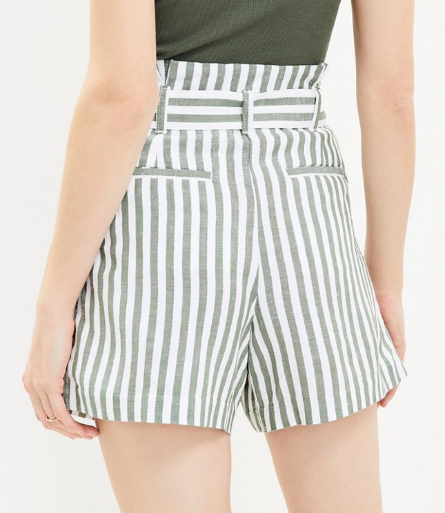 Belted Shorts in Striped Linen Blend