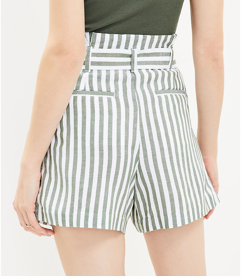 Belted Shorts in Striped Linen Blend