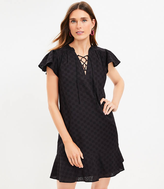 Petite Dot Jacquard Mock Neck Shift Dress