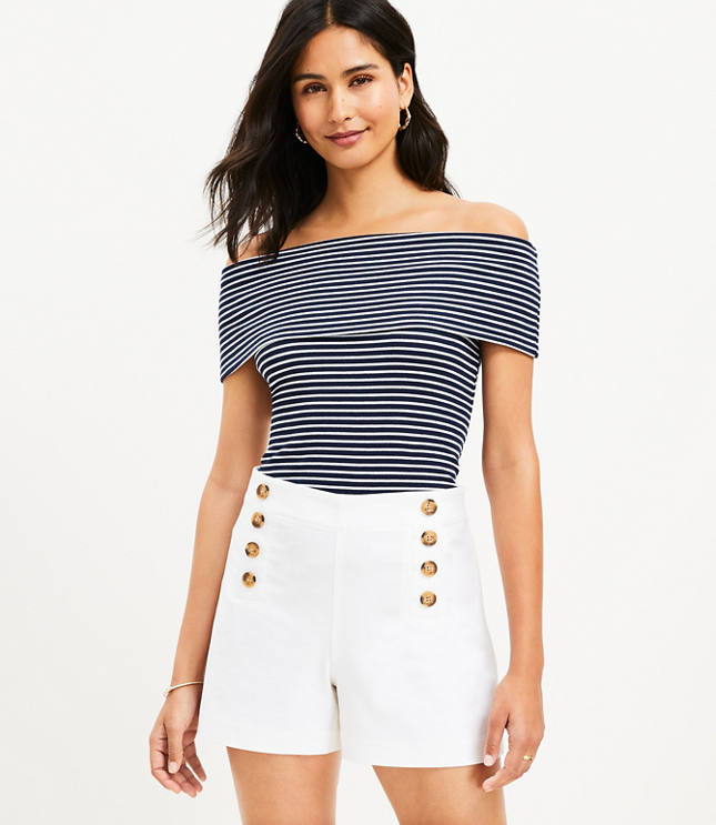 Stripe Ribbed Off The Shoulder Top