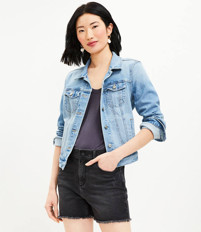 Petite High Rise Frayed Cut Off Denim Shorts in Washed Black Wash