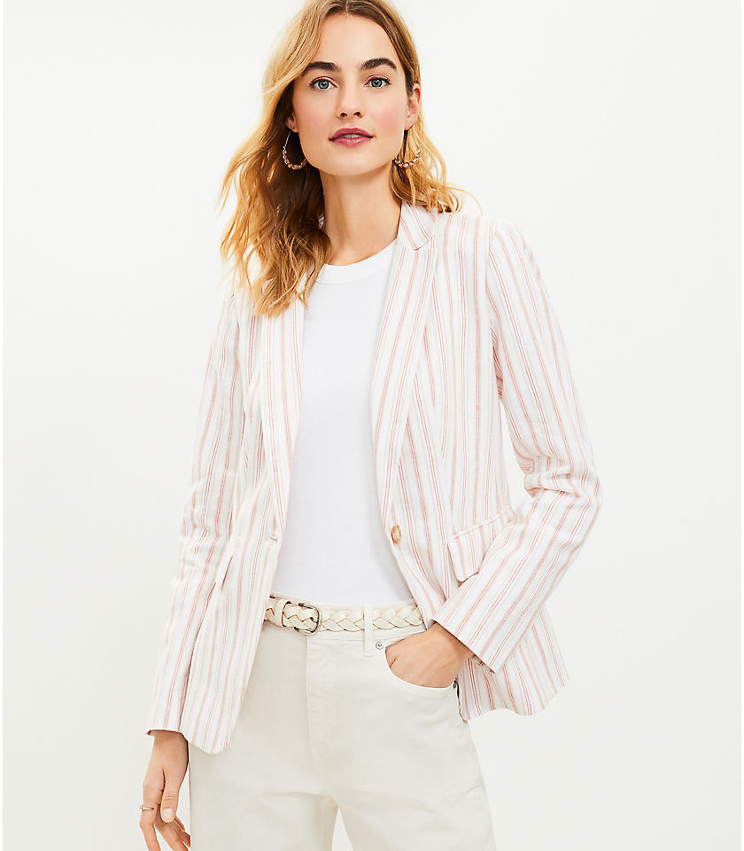 Petite Striped Linen Blend Modern Blazer