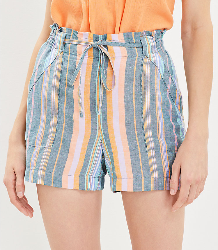 Pull On Linen Blend Shorts in Stripe image number 1