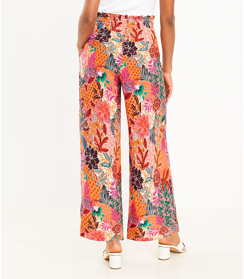 Pull On Linen Blend Wide Leg Pants in Patchwork Bloom