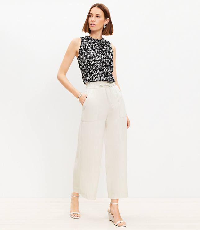 Pull On Linen Blend Wide Leg Pants