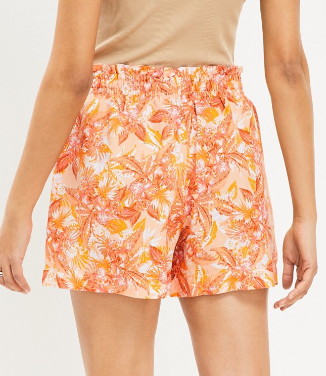 Pull On Linen Blend Shorts in Palm Leaf
