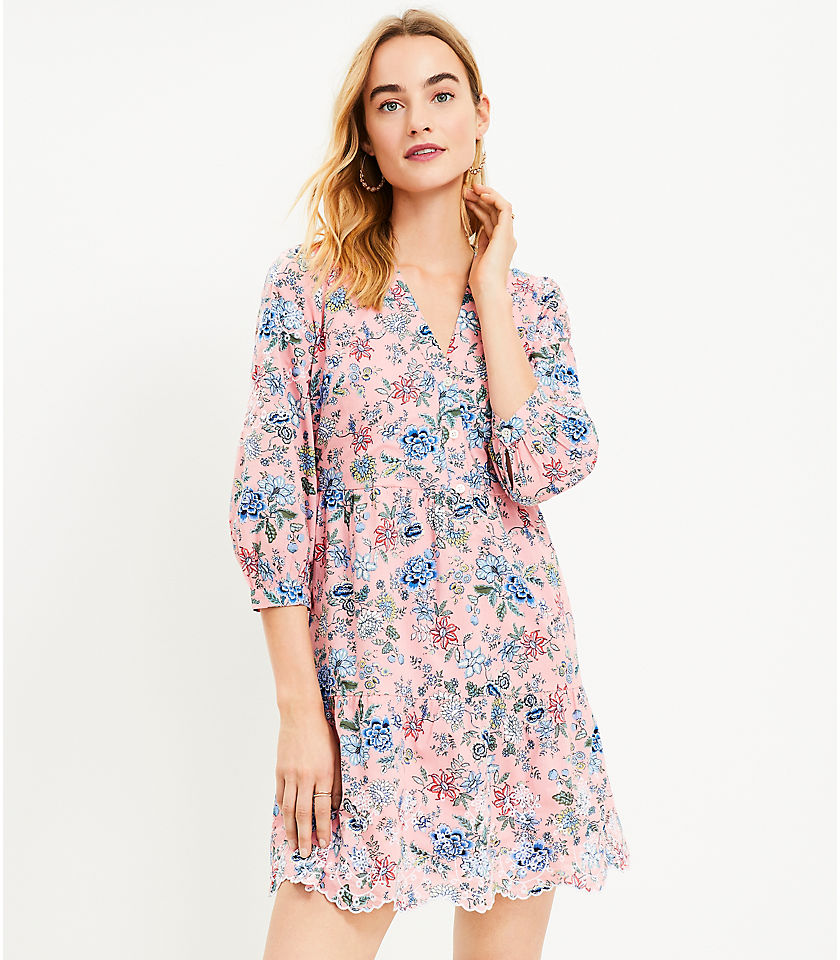 Petite Floral Embroidered Swing Shirtdress