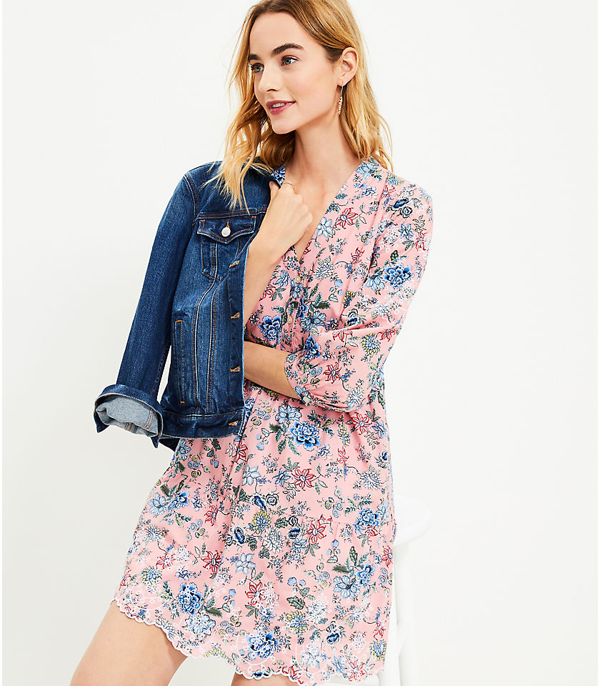 Petite Floral Embroidered Swing Shirtdress