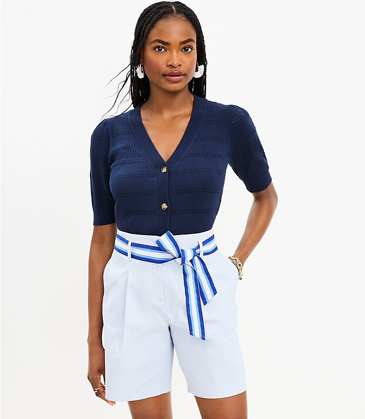 Belted Bermuda Shorts in Stripe image number null