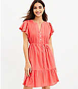 Petite Textured Stripe Flutter Button Swing Dress carousel Product Image 1