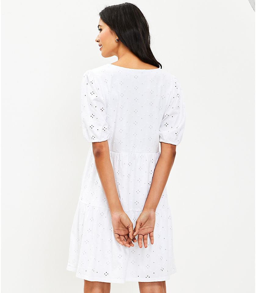 Tall Eyelet Puff Sleeve Button Tiered Swing Dress