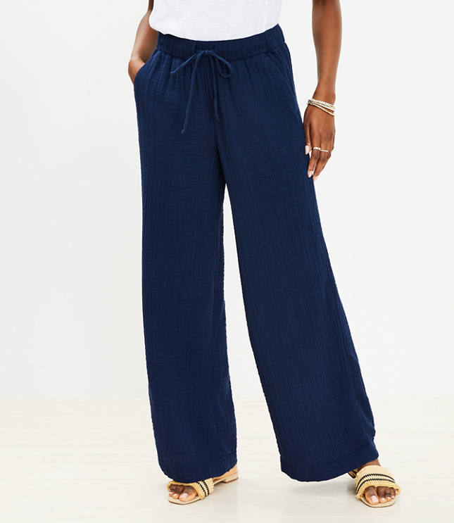 V-6 Indigo Blue Double Gauze Pants wide Leg Pants resort Pants lounge Pants  cotton Pants yoga Pants beach Pants hand Dyed 