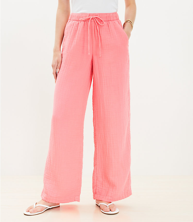 Pull On Gauze Wide Leg Pants image number null