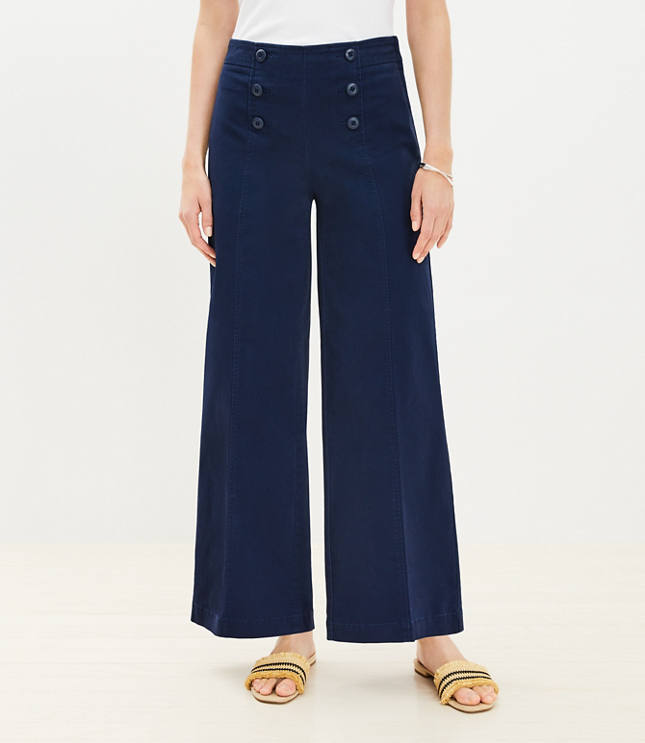 Wide Leg Pants - Navy Blue Pants - Sailor Pants - Linen Pants