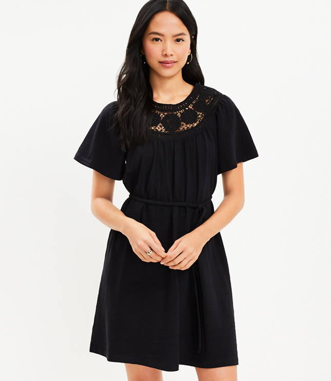 Crochet Neck Flutter Sleeve Swing Dress