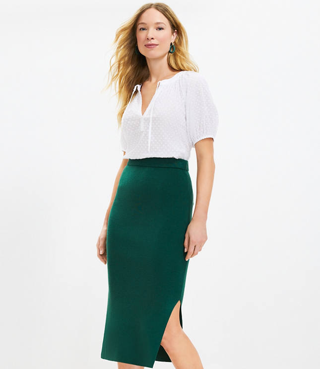 Ribbed Side Slit Midi Sweater Skirt