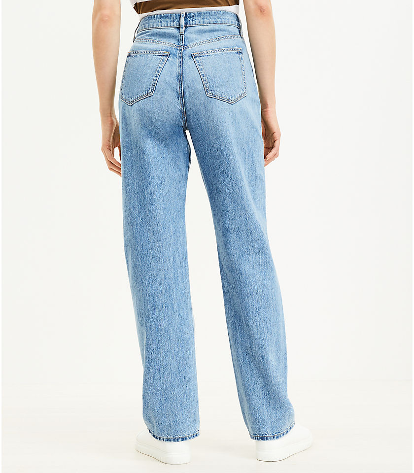 High Rise Full Length Straight Jeans in Light Mid Indigo Wash