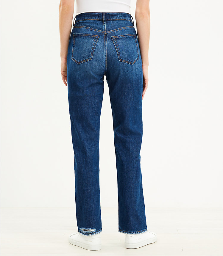 Destructed High Rise Full Length Straight Jeans in Vintage Dark Wash image number 2