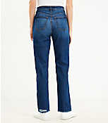Destructed High Rise Full Length Straight Jeans in Vintage Dark Wash carousel Product Image 3