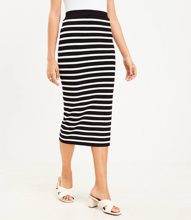 Striped Ribbed Midi Sweater Skirt