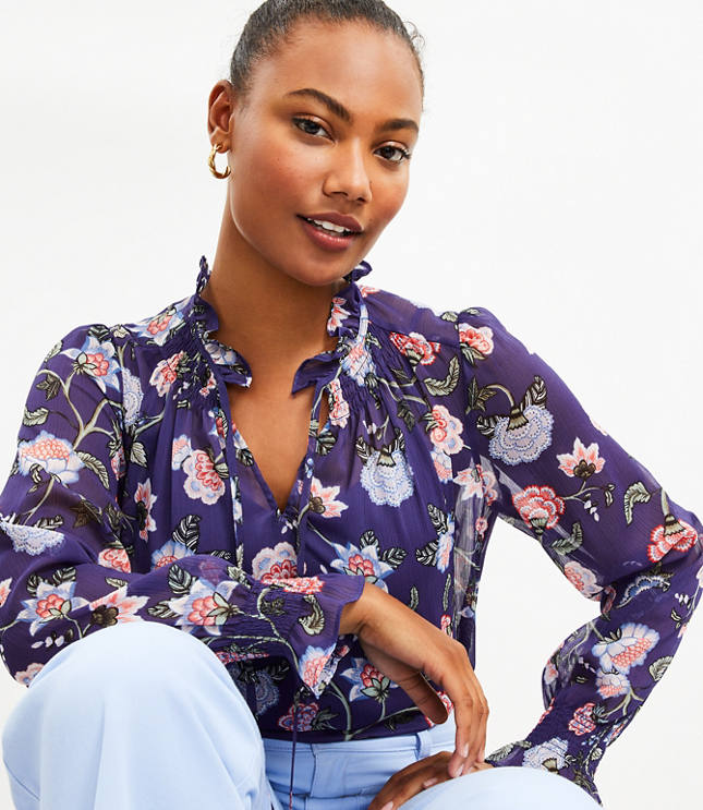 Floral Blouse With Front Tie