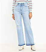 Curvy Unpicked Hem High Rise Wide Leg Jeans in Authentic Light Indigo Wash carousel Product Image 1