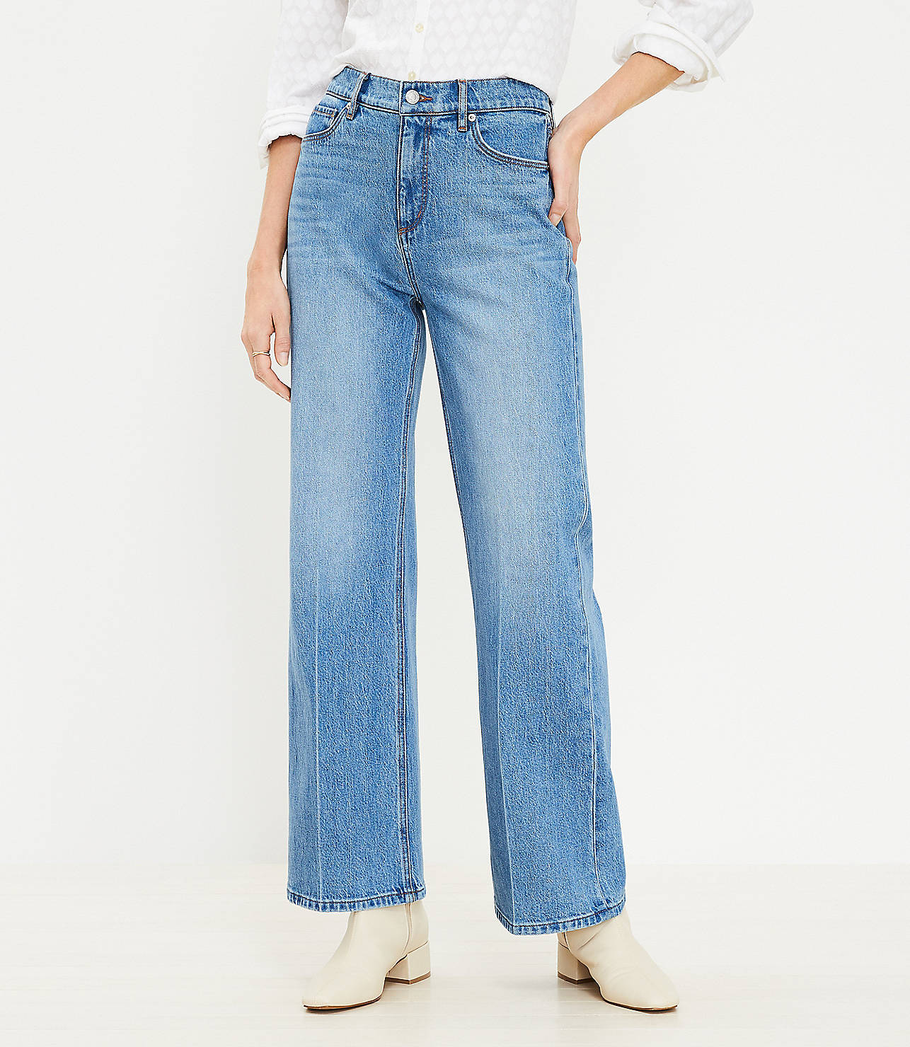 Curvy High Rise Wide Leg Jeans in Authentic Mid Indigo Wash