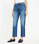 Petite Curvy Side Stripe High Rise Straight Jeans in Vintage Mid Indigo Wash carousel Product Image 1